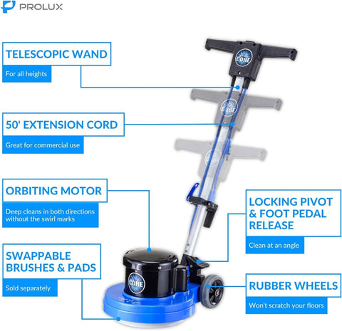 Prolux Core 13" Heavy Duty Commercial Polisher Floor Buffer Machine Scrubber and 5 Pads